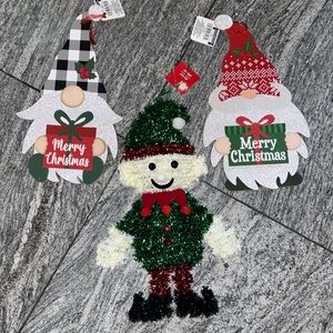 NWT- GLITTER GNOME AND ELF CHRISTMAS DECORATIONS x3 BUNDLE